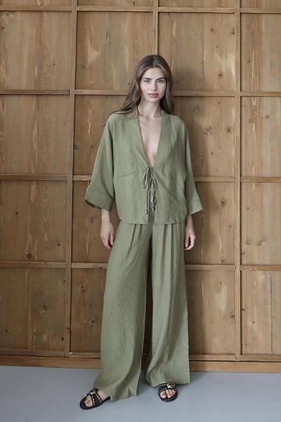 Neşeli Butik Women's Tie-Up Loose Fit Khaki Suit Nbnp016
