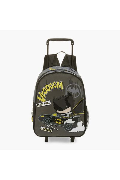 Warner Bros Batman Print Trolley Backpack with Lunch Bag and Pencil Pouch - 13 inches