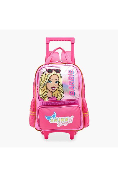 mattel Barbie Printed Trolley Backpack with Retractable Handle - 16 inches