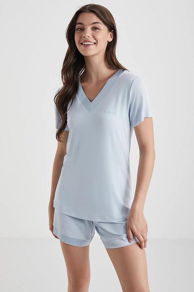 Catherine's Women's Blue Viscose V-Neck Home Wear Set / Pajama Shorts Set C4T3N72