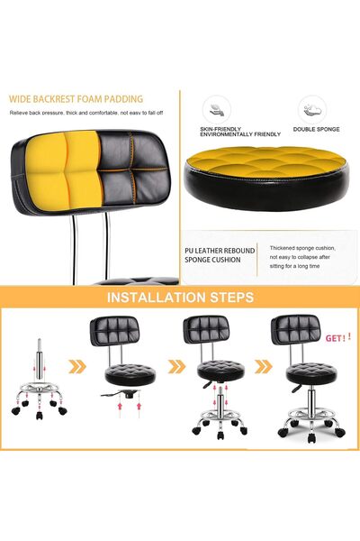 rexa Chair Round Shape Rotatable 360° Salon Chair Rolling Stool With Backrest And Wheels PU Leather