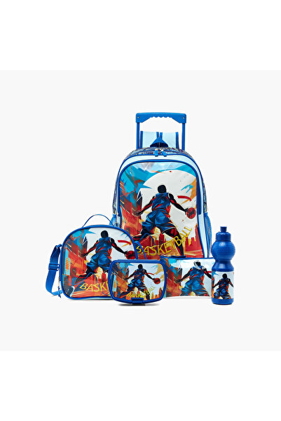 Juniors Basketball Print 5-Piece Trolley Backpack Set - 16 inches