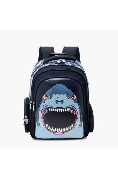Juniors Shark Print Backpack with Adjustable Straps and Zip Closure - 14 inches