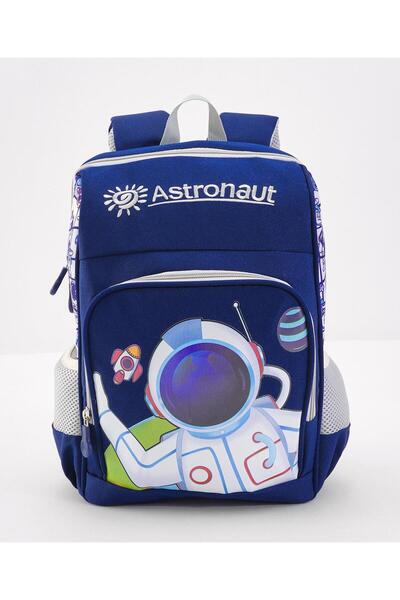 Bonfino Bonfino School Bag, Astronaut Themed, Dual Bottle Pockets, Navy Blue - 14 Inches