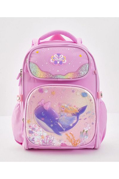 Bonfino Bonfino Whale Themed School Bag, Padded Shoulder Straps, Pink - 17 Inches
