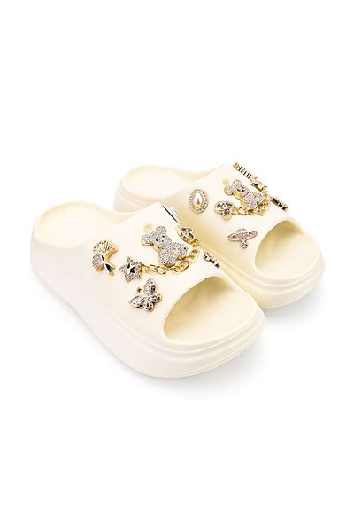 Tmall Women's Casual Slippers, Foam, With Accessories, Lightweight, SA55, White