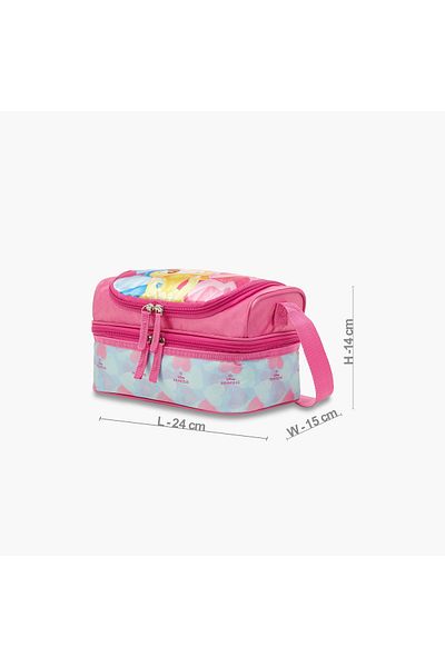 Disney Princess Print Double Layer Lunch Bag with Adjustable Strap and Zip Closure