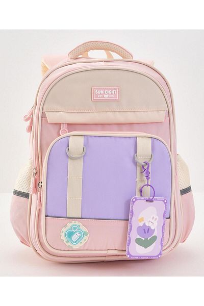 Bonfino Bonfino Solid Backpack with Name Tag, Adjustable Shoulder Strap, Pink - 15 Inches