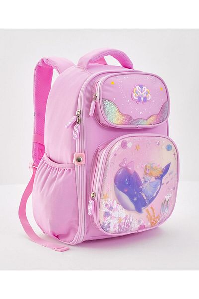 Bonfino Bonfino Whale Themed School Bag, Padded Shoulder Straps, Pink - 17 Inches