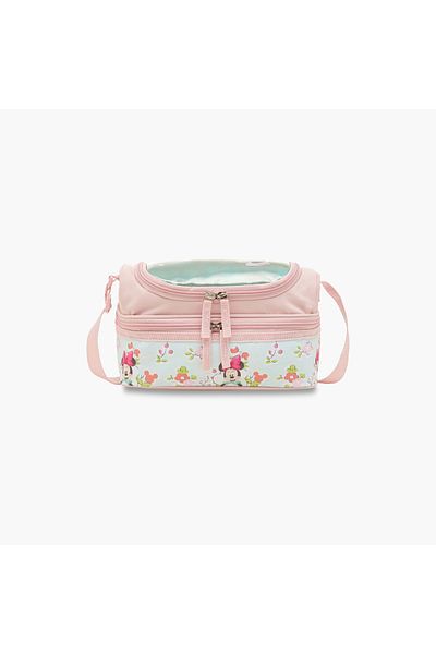 Disney Minnie Mouse Print Double Layer Lunch Bag with Adjustable Strap and Zip Closure