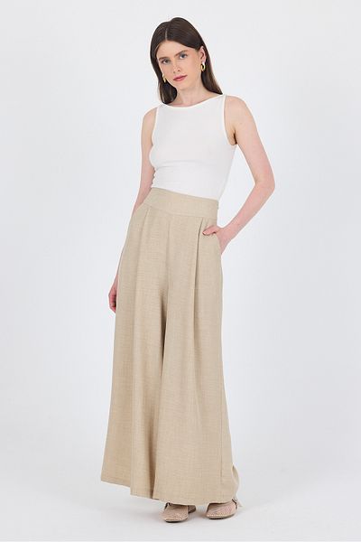 Rays Beige High Waist Pleat Detailed Wide Leg Trousers 4810A