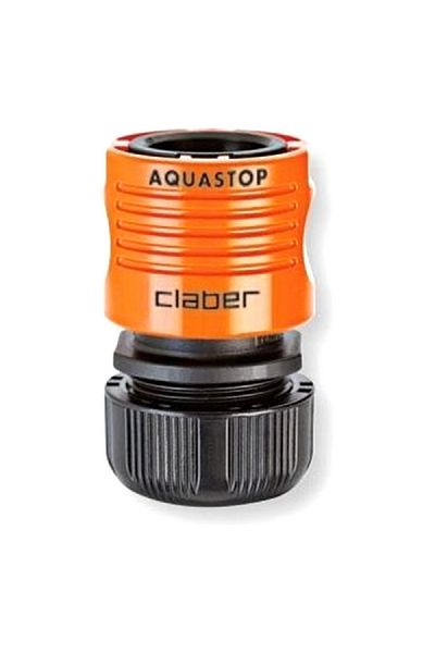 CLABER 5/8inch Aqua Stop Card Hose Coupling Black and Orange