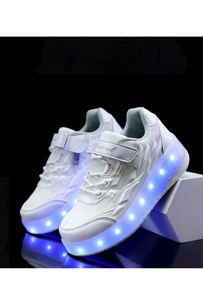 3b kids Light up Roller Skate Shoes White Sneakers Boys Kids Girls Children Roller Skate Shoes