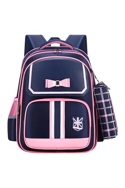Bonfino Bonfino Backpack with Pencil Pouch, Bow Theme, Blue and Pink - 17 Inches