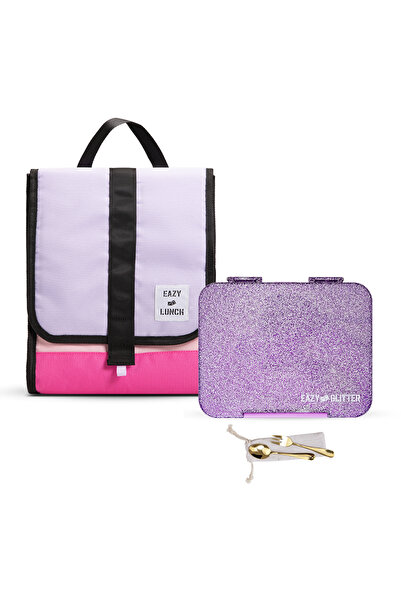 Eazy Kids 6&4 Convertible Bento Lunch Box w/ Lunch Bag-Glitter Purple