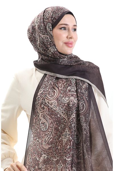 sefamerve Σάλι Karaca Patterned Cotton 82003-13 Ανοιχτό Καφέ Σκούρο Καφέ
