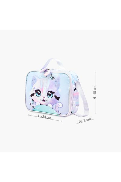 Juniors Cat Print Lunch Bag with Zip Closure