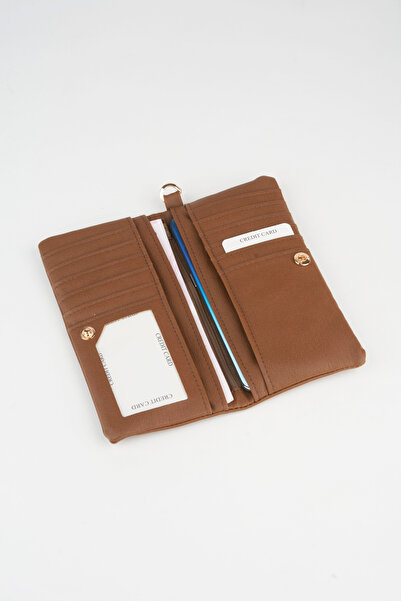 Vivaq Women's Dark Mink Large Size Detachable Zippered Compartment Snap Closure Faux Leather Wallet