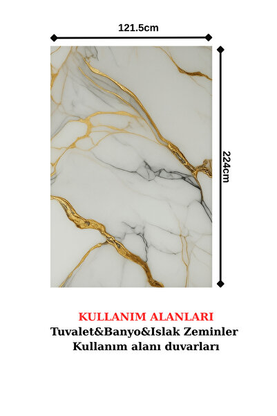 ELF DEKOR 122cmx224cm 1 Adet Parlak Beyaz Mermer Desenli PVC Duvar Paneli (Banyo&Mutfak&Zemin)