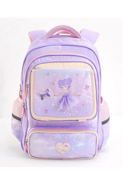 Bonfino Bonfino Butterfly School Bag, Spacious Compartments, Purple - 17 Inches