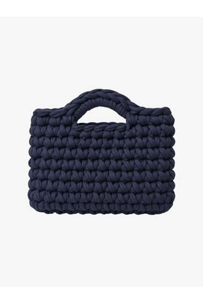 Qielle Navy Blue Hand Knitted Clutch Bag |   Handmade Recycled Bag