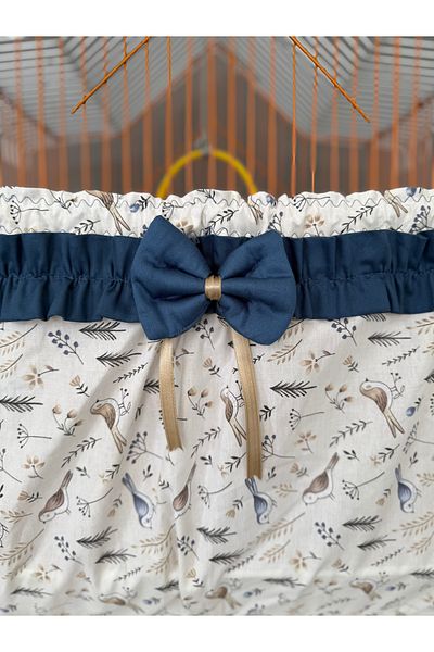 NEDA HOME Bird Patterned Ribbon Detailed Bottom Pass-Through Cage Cover