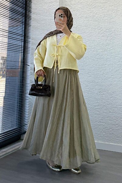 MELEK ARAZ Summer Lined Voile Skirt -Khaki