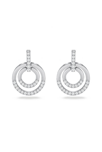 Swarovski Circle halka küpeler, Yuvarlak şekil, Beyaz, Rodyum kaplama