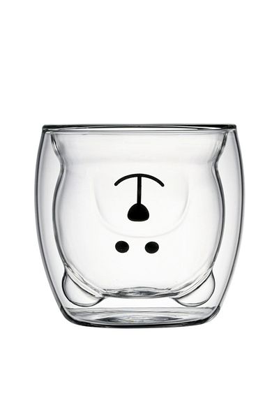 RAHEL Transparent bear double-walled glass cup, heat-resistant, modern design, capacity 250 ml