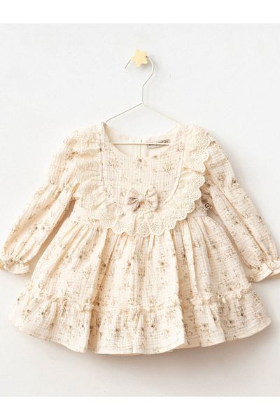 Cherrys Bebek Baby Girl Floral Patterned Ruffle Muslin Dress