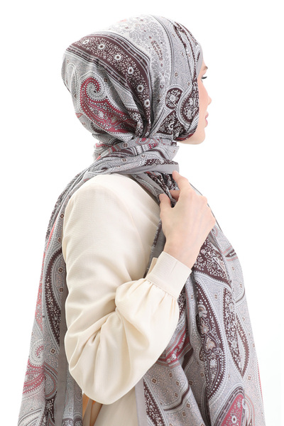 sefamerve Σάλι από βαμβάκι με σχέδιο Karaca 82001-06 Πλακάκι βιζόν