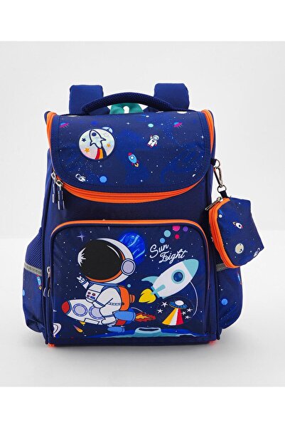 Bonfino Bonfino Astronaut Themed School Bag with Pencil Pouch, Blue - 15 Inches