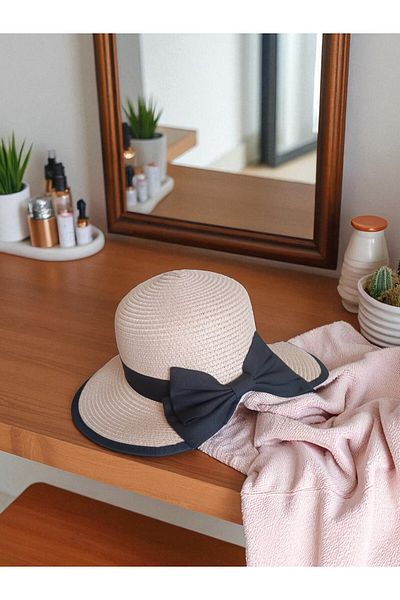 Shopiolog Women's Straw Hat Bow Slit Wide Brim, Summer, Beach, Sun, Holiday, Fashion, Style, Summer Fashion