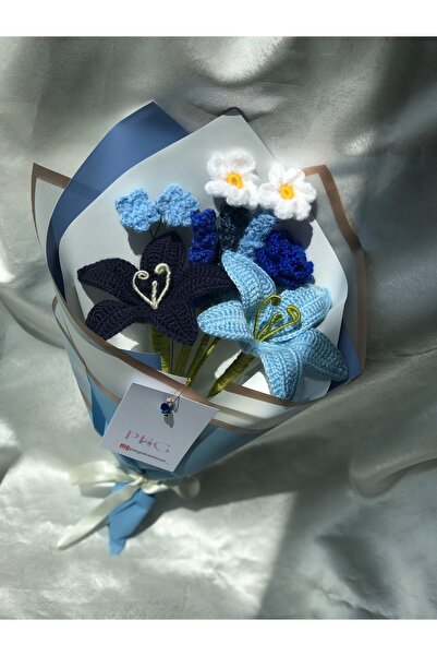 PEGG Özel tasarım mavi örgü buket