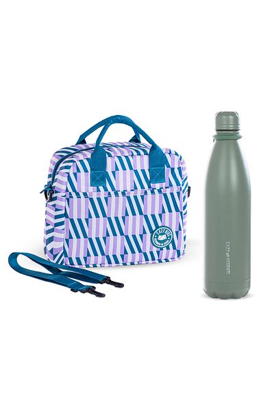 Eazy Kids Steel Water Bottle w/ Lunch Bag, 1L Green