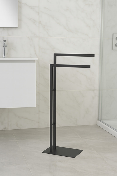 OMG Pedestal Towel Holder, Double, 38 X 80.5H X 18 cm - Matte Black
