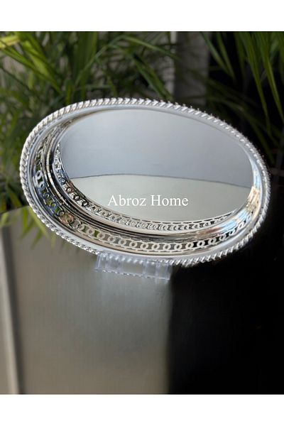 ABROZ HOME DESIGN Silver Plated Oval Bread Basket / Large Size