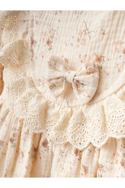 Cherrys Bebek Baby Girl Floral Patterned Ruffle Muslin Dress