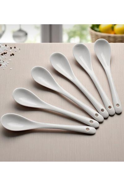 Snow Homs 6 Pieces Porcelain 10.5 cm Porcelain Tea Dessert Spoon