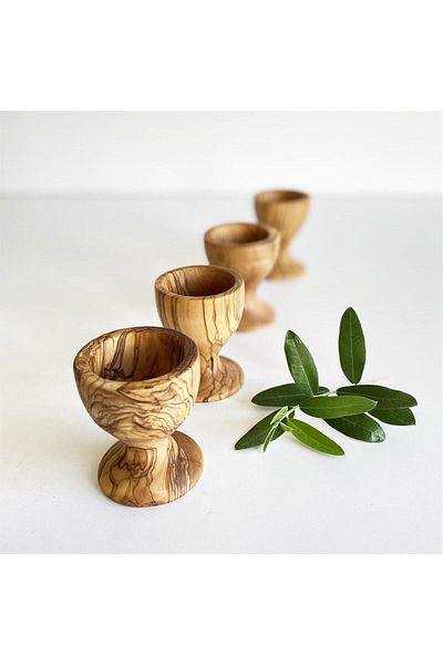 Zethome Чаша за яйца с дървени крачета от маслиново дърво, 2 броя, 6 см