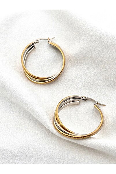 Siya Silver Kararmaz Çelik Üç Sıralı Sarmal Halka Küpe - 3,5 cm