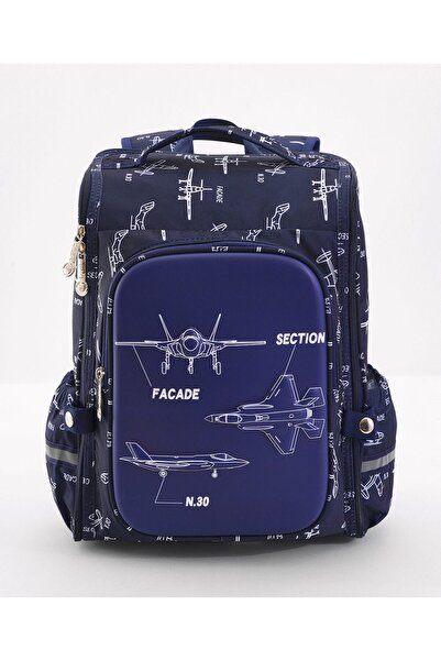 Bonfino Bonfino Planes Themed School Bag, Premium Quality Material, Durable, Blue - 16 Inches