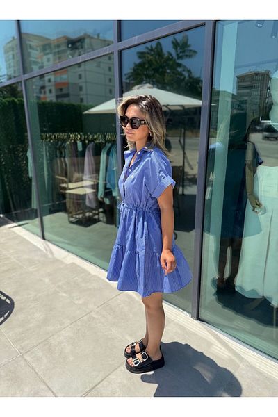 BÜŞRA PERKER Blue White Striped Dress