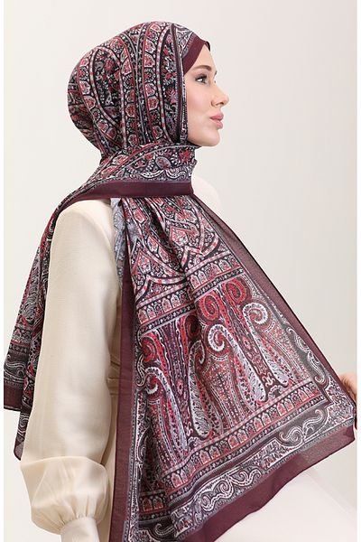 sefamerve Μαλακό σάλι με έθνικ σχέδιο 90188-15 Claret Red Grey