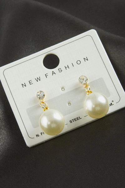 AC BOX Round Pearl Jewelled Earrings