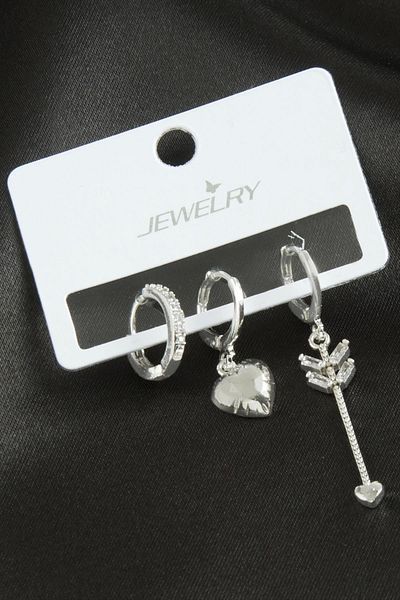 AC BOX 3 Pieces Heart Zircon Stone Earrings