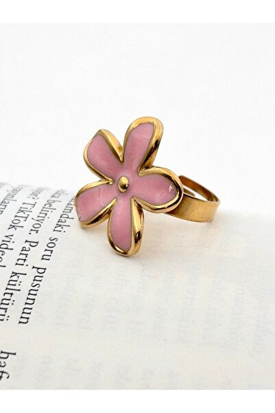 Siya Silver Tarnish Free Steel Enamel Adjustable Asymmetric Flower Ring - 2 C...