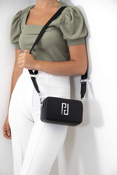 Silver Polo GEANTĂ CROSS/PIELE PIELE Geantă crossbody Polo argintie NEAGRĂ