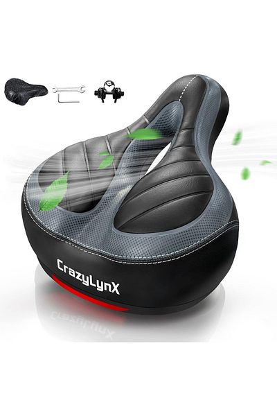 OEM Crazylynx ergonomic bicycle saddle, 24 x 20 x 14.5 cm, foam, PU leather, gel, black, gray