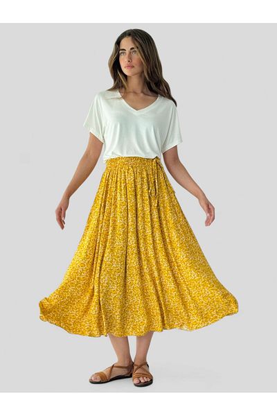 Retrobird Circle Flared Midi Length Skirt Women Yellow
